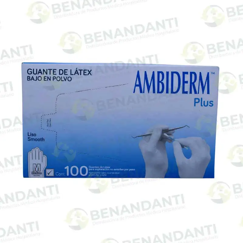 GUANTES DESCARTABLES PLUS BLANCO MEDIANO CAJA (50PARES)AMBIDERM