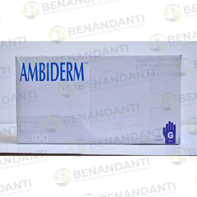 GUANTE NITRILO COLOR AZUL COBALTO TALLA L C/100UNI AMBIDERM