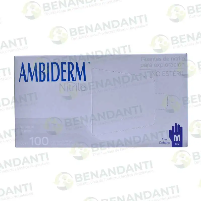 GUANTE NITRILO COLOR AZUL COBALTO TALLA M C/100UNI AMBIDERM
