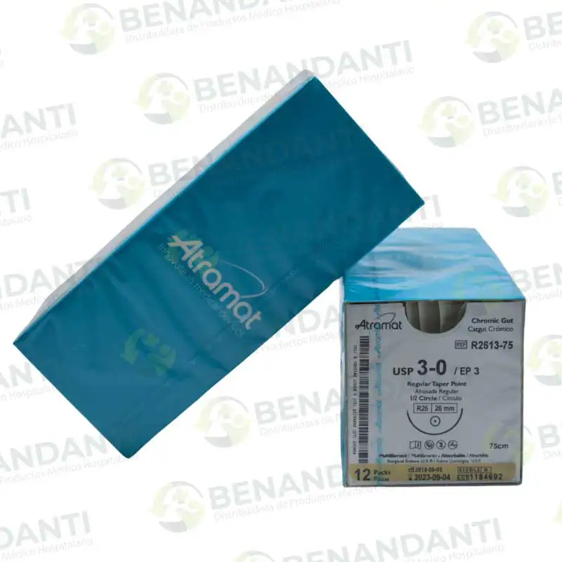 SUTURAS CATGUT CROMICO # 3-0, 75 CM  R-26  REGULAR ATRAMAT