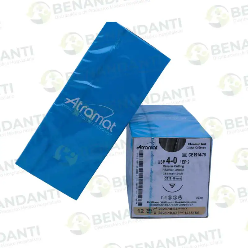SUTURAS CATGUT CROMICO # 4.0, 75 CM C-19 REVERSO CORTANTE ATRAMAT