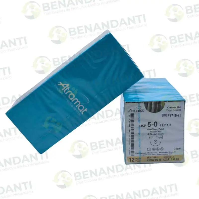 SUTURAS CATGUT CROMICO # 5-0, 75 CM  F-17  FINA ATRAMAT