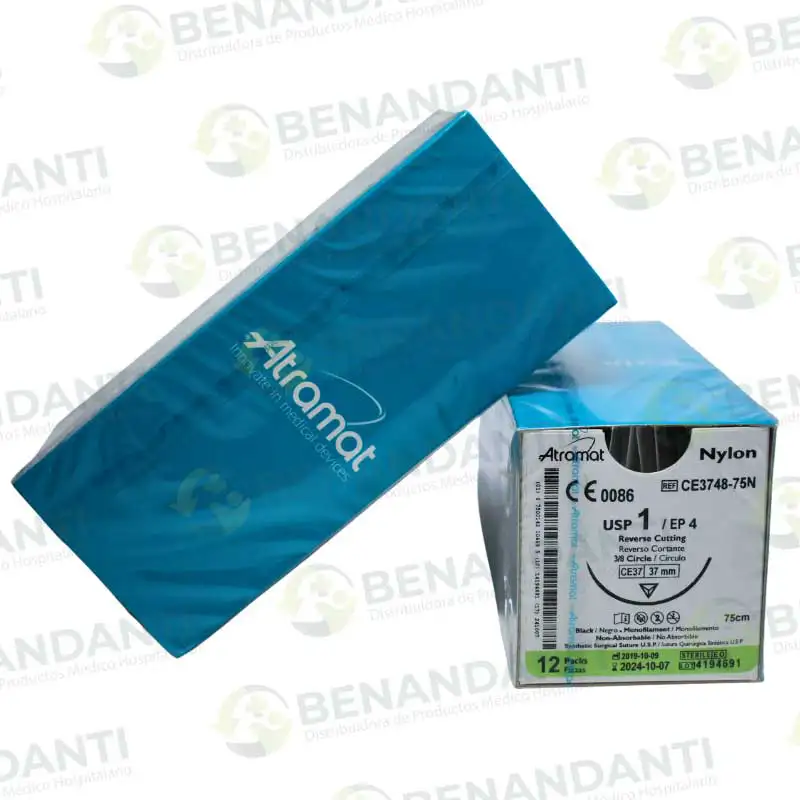 SUTURAS NYLON # 1, 75 CM  CE-37 REV CORTANTE ATRAMAT