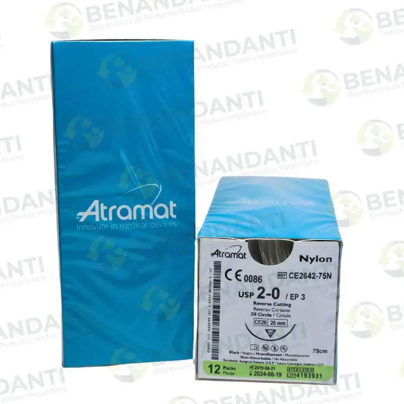 SUTURAS NYLON # 2-0, 75 CM CE-26 REV CORT ATRAMAT
