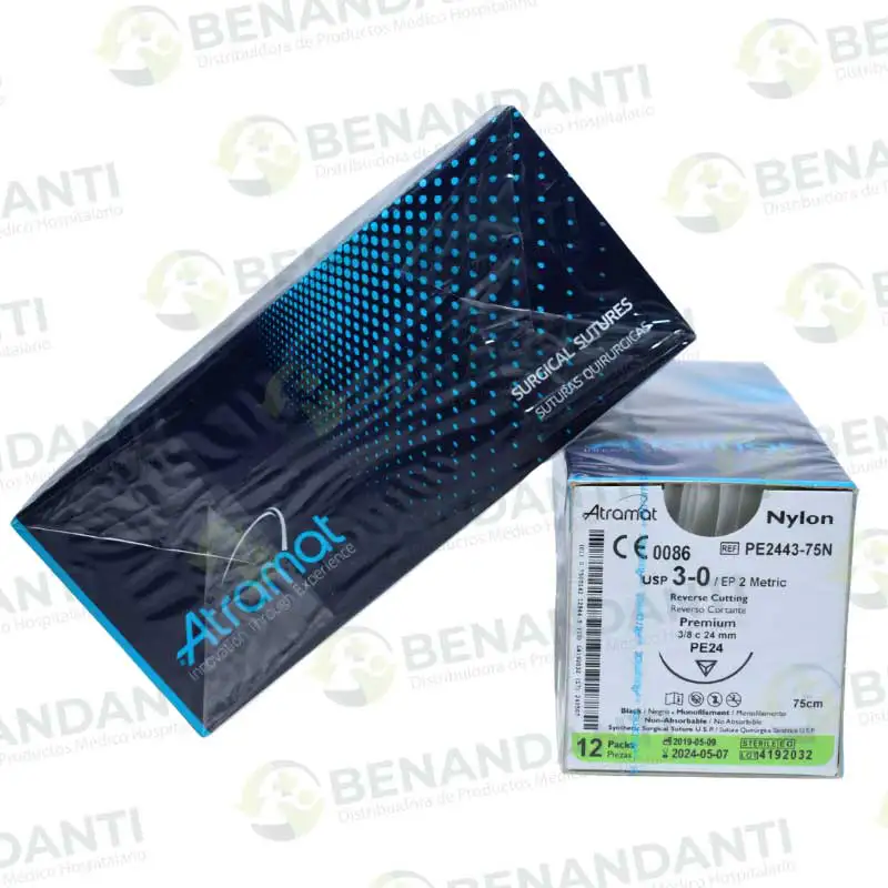 SUTURAS NYLON # 3-0, 75 CM PE-24 REV. CORT ATRAMAT
