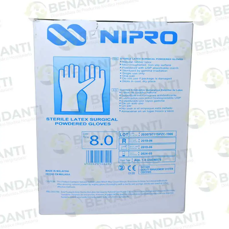 GUANTES QUIRURGICOS # 8 (50 PARES) NIPRO