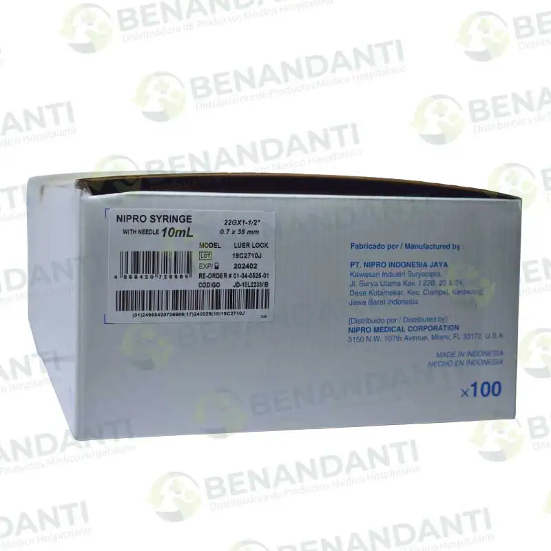 JERINGAS DESCARTABLES # 10CC 22G X 1 1/2 NIPRO (CAJA 100 UNIDADES)
