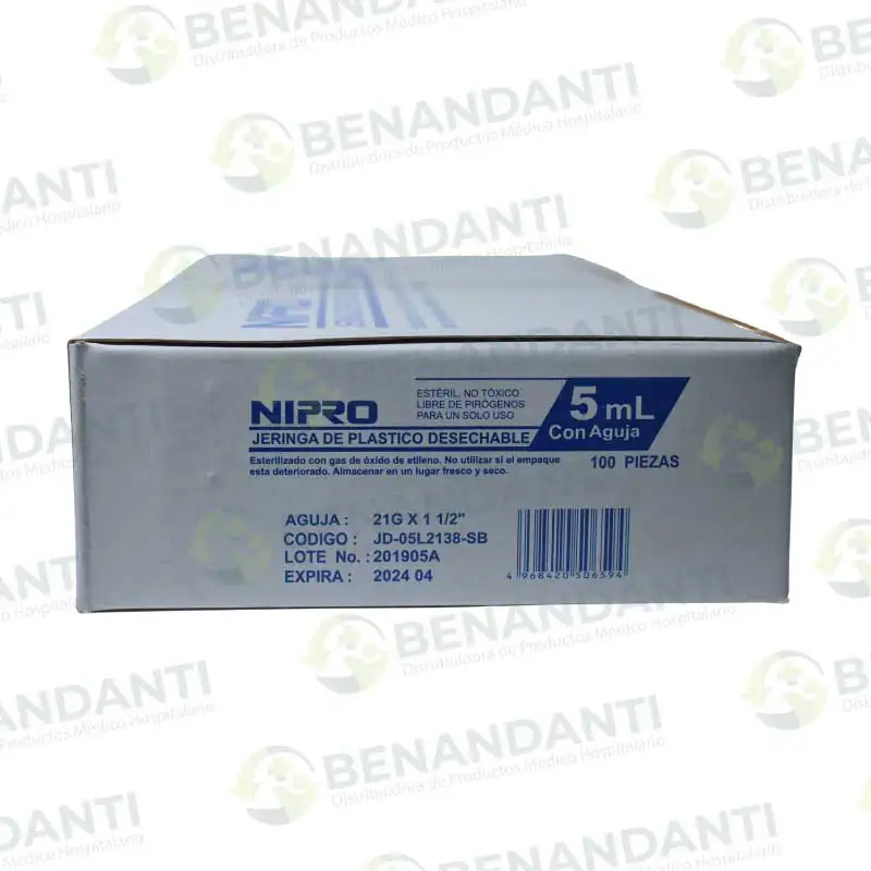 JERINGAS DESCARTABLES # 5CC 21G X 1 1/2 NIPRO (CAJA 100 UNIDADES)