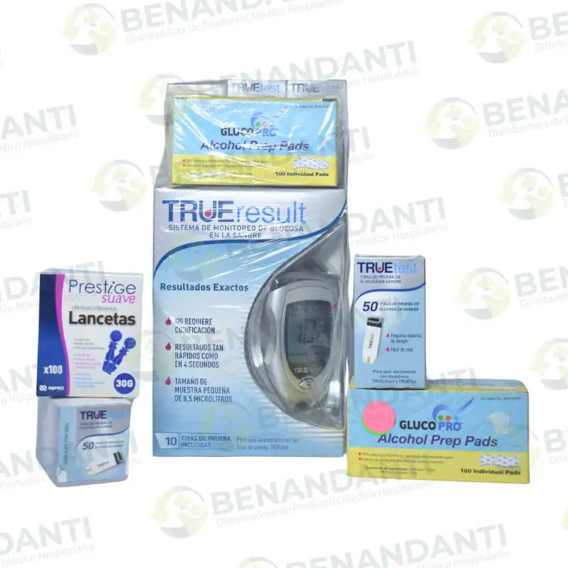 KIT GLUCOMETRO TIRA REACTIVAS LANCE TOALLA ALCO TRUERESULT