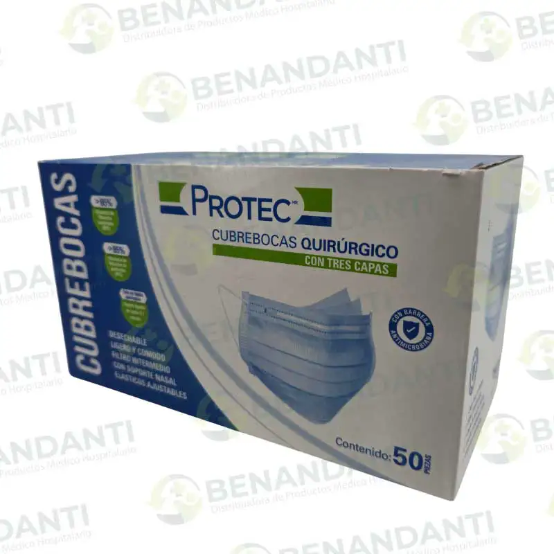 MASCARILLAS ELASTICAS 3 PLIEGOS CAJA 50 UNIDADES PROTEC