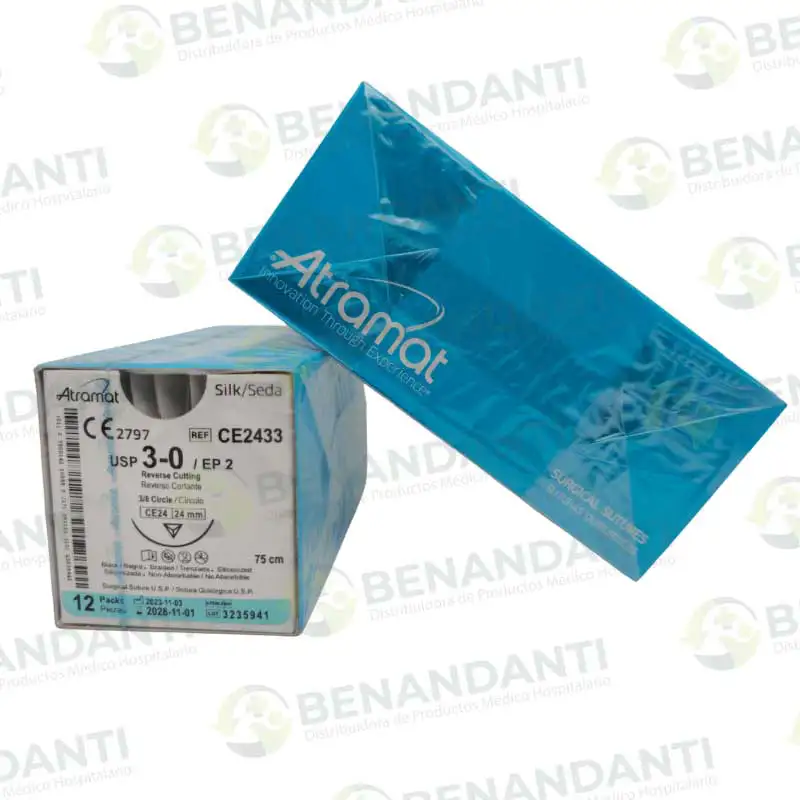 SUTURAS SEDA # 3-0, 75 CM CE-24 REVERSO CORTANTE 24 MM 3/8 ATRAMAT