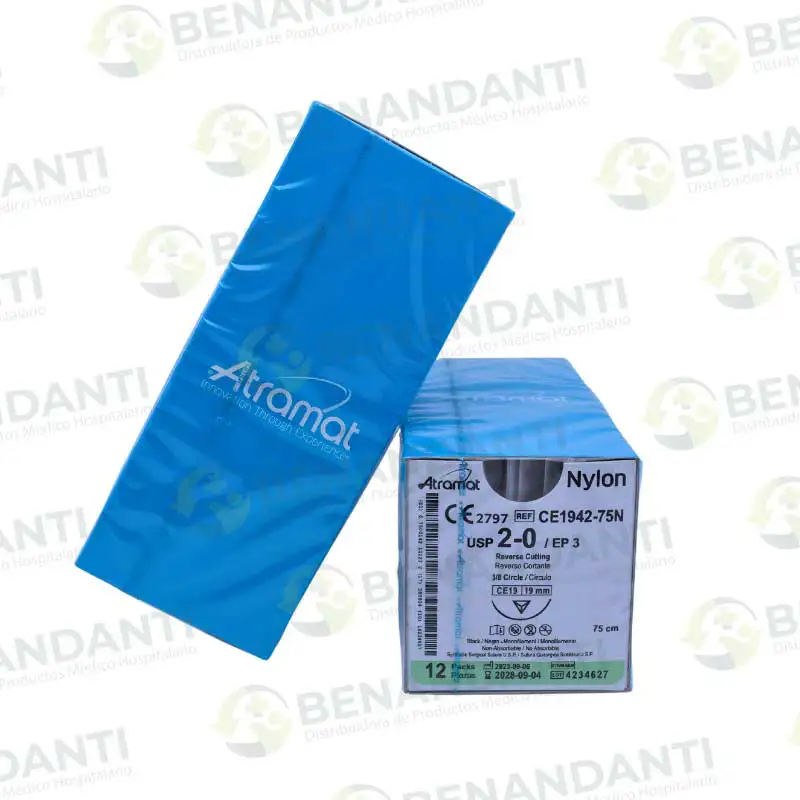 SUTURAS NYLON # 2-0, 75 CM CE-19 REV. CORT ATRAMAT